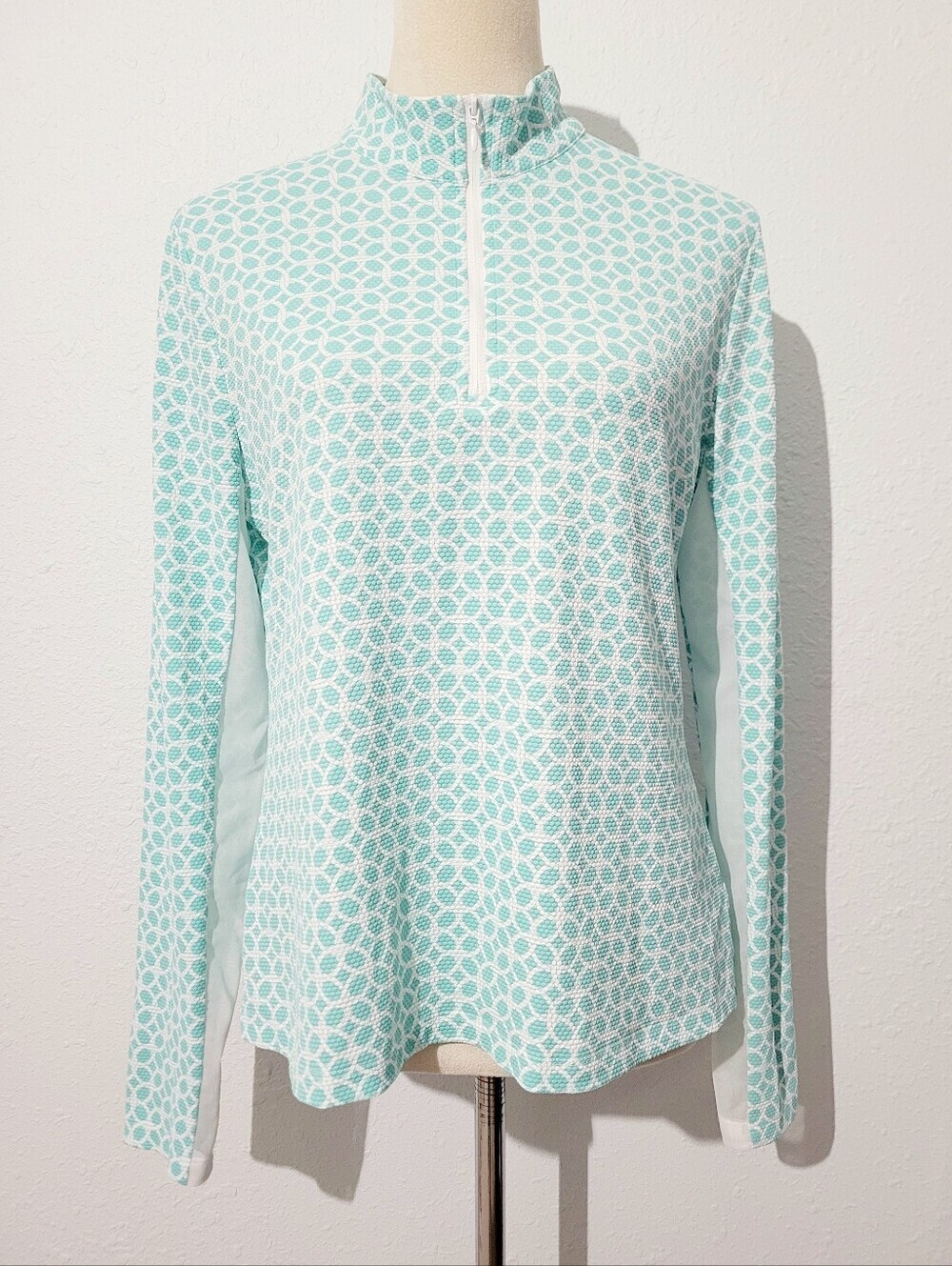 Tommy Bahama Active Pullover Large Aqua White 1/4 Zip Golf Top UPF Stretch - Picture 2 of 12